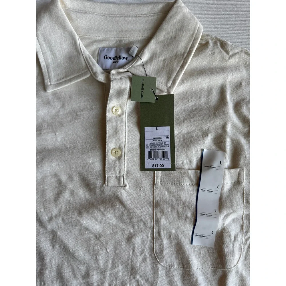 Goodfellow & Co.‎ Polo Shirt No Roll Collar Short Sleeve Casual Beige L